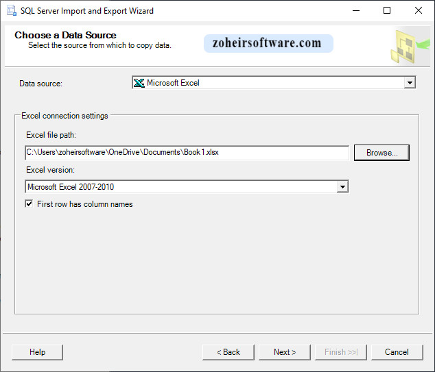 انتخاب منبع داده (Choose a Data Source) برای اکسل