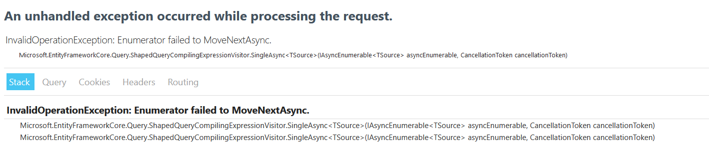 خطای Enumerator failed to MoveNextAsync | خطای Enumerator در asp.net core