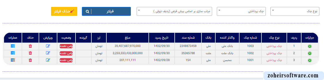 چک های پرداختی در نرم افزار صرافی چک های پرداختی در نرم افزار صرافی