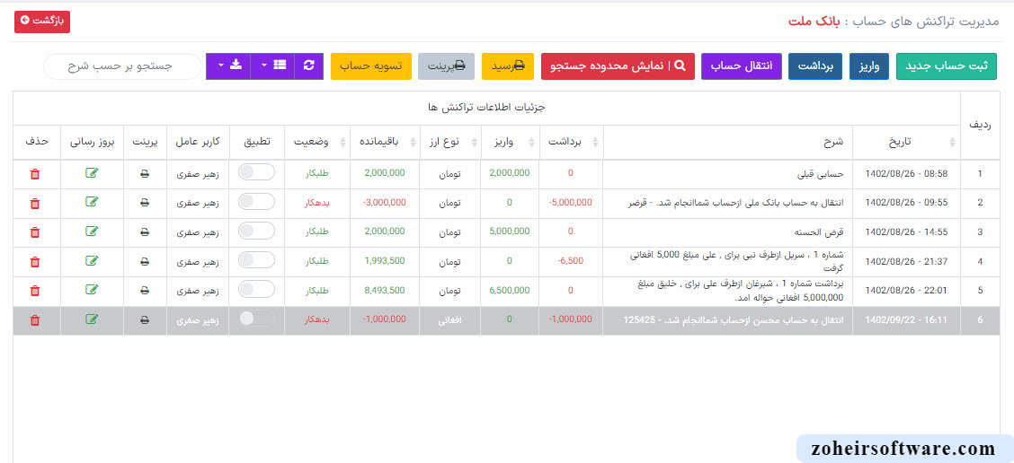 تراکنش ها در لیست مشتریان نرم افزار صرافی تراکنش ها در لیست مشتریان نرم افزار صرافی | طراحی و ساخت نرم افزار صرافی