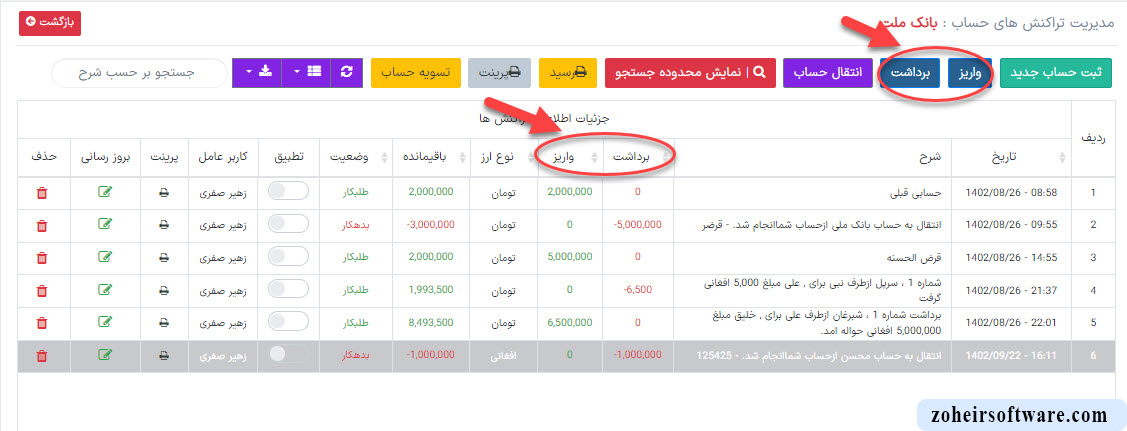 واریز و برداشت در تراکنش های لیست مشتریان واریز و برداشت در تراکنش های لیست مشتریان