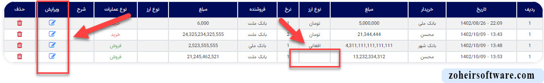ویرایش لیست خرید و فروش ارز در نرم افزار صرافی ویرایش لیست خرید و فروش ارز در نرم افزار صرافی