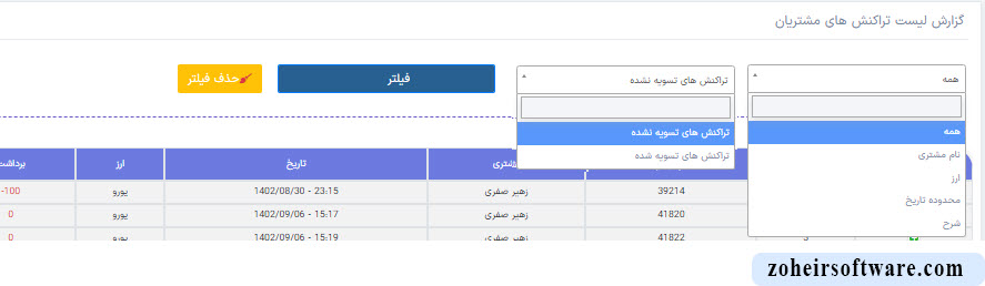 گزارش لیست تراکنش های مشتریان گزارش لیست تراکنش های مشتریان