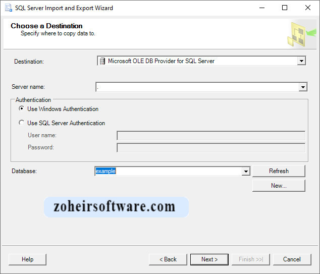  انتخاب دیتابیس مقصد (Choose a Destination)