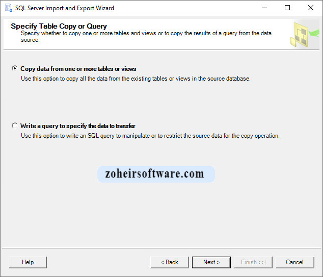  انتخاب روش انتقال (Specify Table Copy or Query)