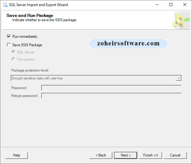 بخش ذخیره سازی و اجرا (Save and Run Package)