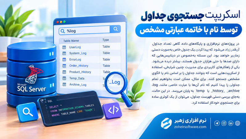 اسکریپت جستجوی جداول توسط نام با خاتمه عبارتی مشخص اسکریپت جستجوی جداول توسط نام با خاتمه عبارتی مشخص