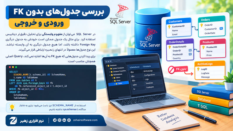 بررسی جدول&zwnj;های بدون FK ورودی و خروجی