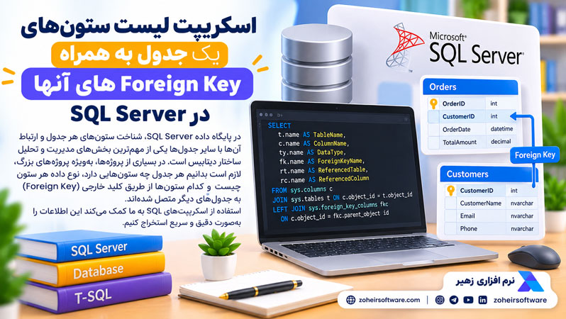 اسکریپت لیست ستون&zwnj;های یک جدول به همراه Foreign Key&zwnj; های آنها در SQL Server