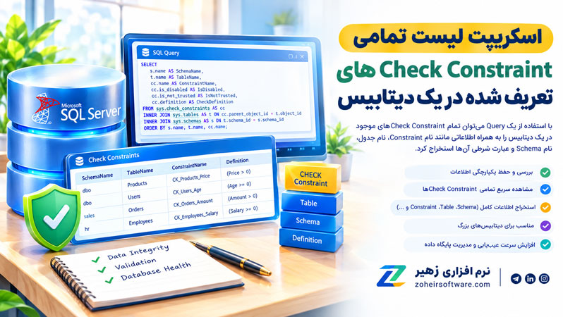 اسکریپت لیست تمامی Check Constraint های تعریف شده در یک دیتابیس اسکریپت لیست تمامی Check Constraint های تعریف شده در یک دیتابیس
