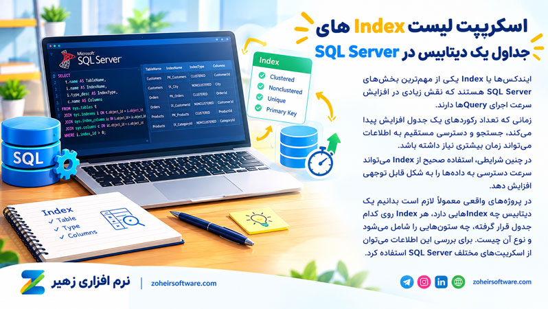 اسکریپت لیست Index های جداول یک دیتابیس در SQL Server اسکریپت لیست Index های جداول یک دیتابیس در SQL Server